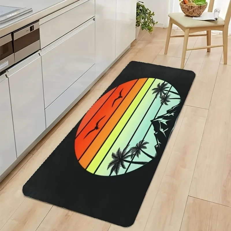 

1PC Tropical Dusk Pattern Kitchen Rug Non-Slip Door Mat Pop design Bathroom Rug Bath Mat Carpet for Home Sink Laundry ecoreeree