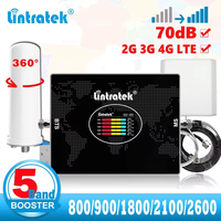 Lintratek 5 Band mobile signal amplifier LTE B20 800 900 1800 2100 2600 B7 Cellular signal amplifier 3g 4g 5g signal amplifier
