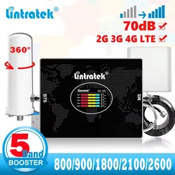 Lintratek 5 Band mobile signal amplifier LTE B20 800 900 1800 2100 2600 B7 Cellular signal amplifier 3g 4g 5g signal amplifier