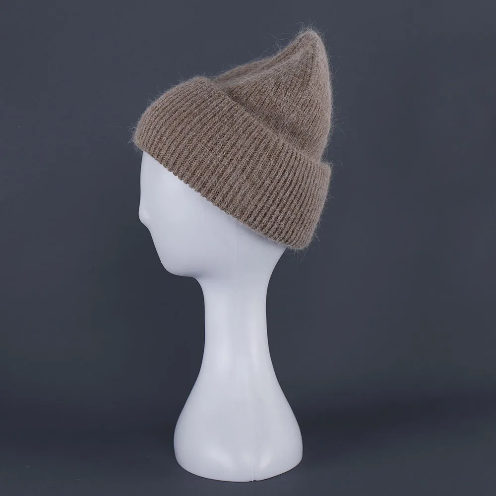 2024 Kaninchen Fell Mützen Weiche Warme Flauschige Winter Hut für Frauen Angora Gestrickte Hut Skullies Beanies Weibliche Motorhaube Frau Stricken Kappe – Detail 9