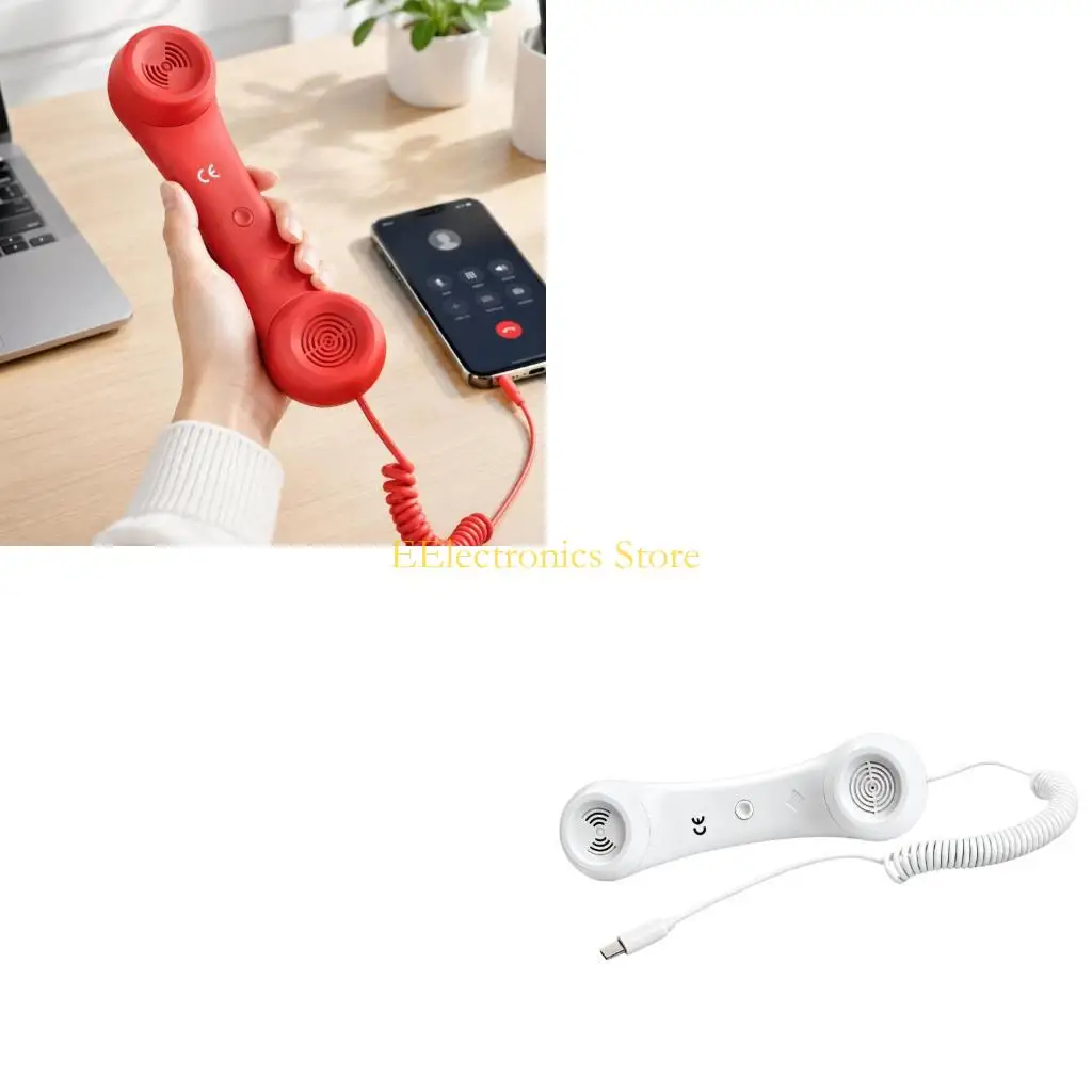 B03C External Phone Handset with Nostalgic Receiver Form, Coiled Cable and Call-Level Adjustment for Everyday Mobile Calls
