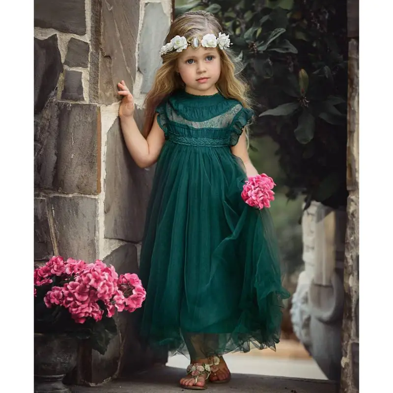 Bohemia Summer Dress For Girls Tulle Lace Sleeveless Princess Flower Girls Wedding Birthday Ball Gown Party Dresses Clothes