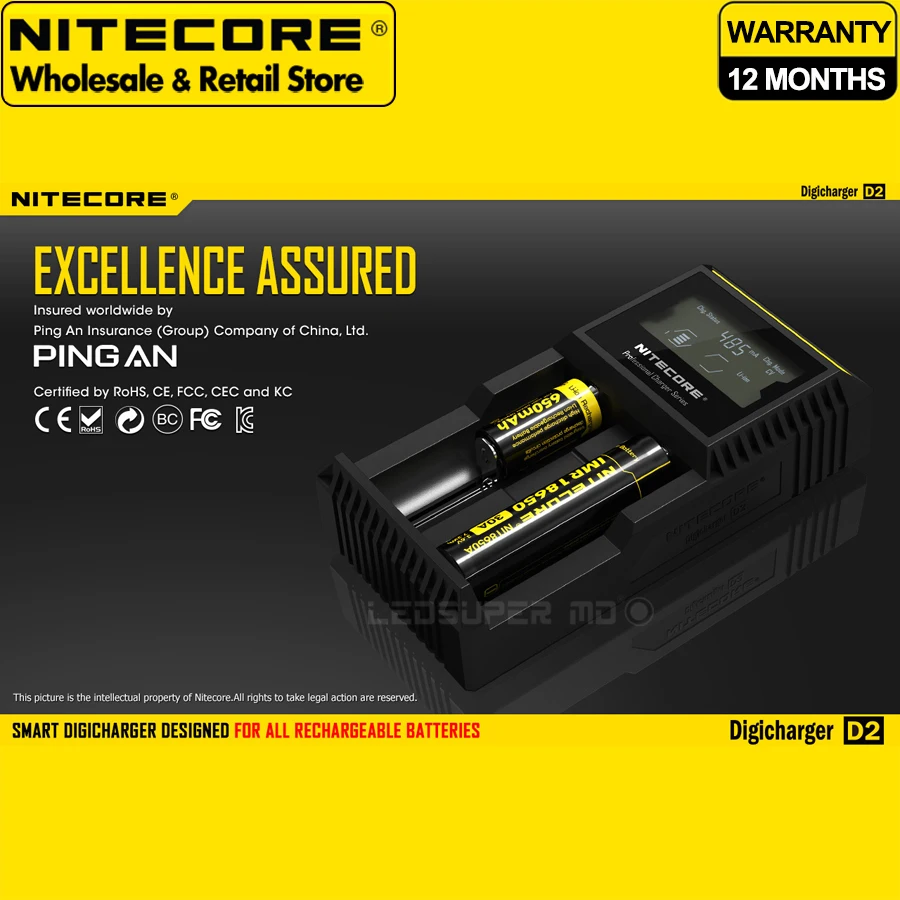 

ЖК-дисплей Nitecore D2 Smart Battery Digicharger, Сертифицированный RoHS и CE & FCC & CEC & KC