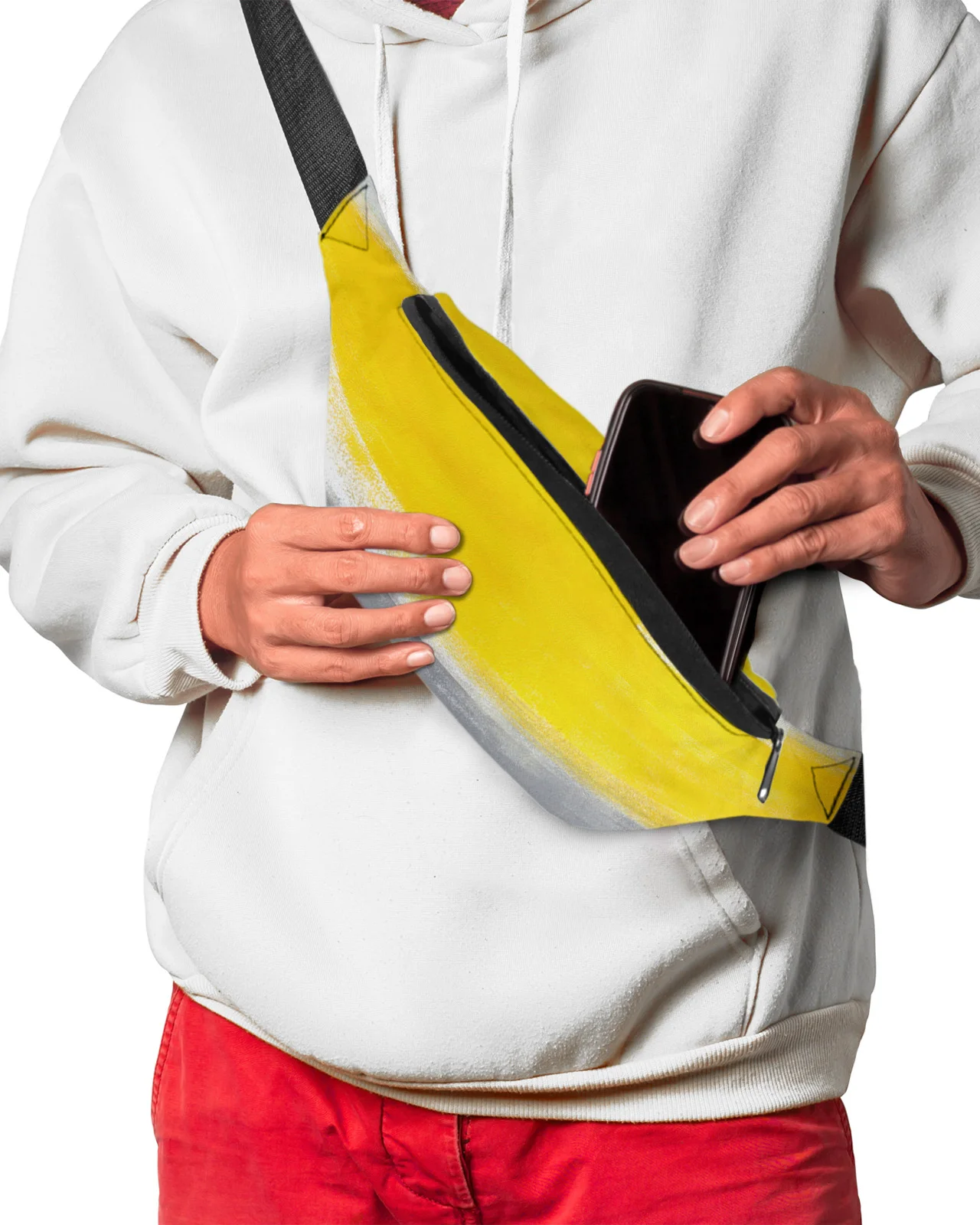 Riñonera con textura de pintura al óleo para hombre y mujer, bolso de cintura con diseño de arte abstracto, amarillo y gris, impermeable, estilo plátano