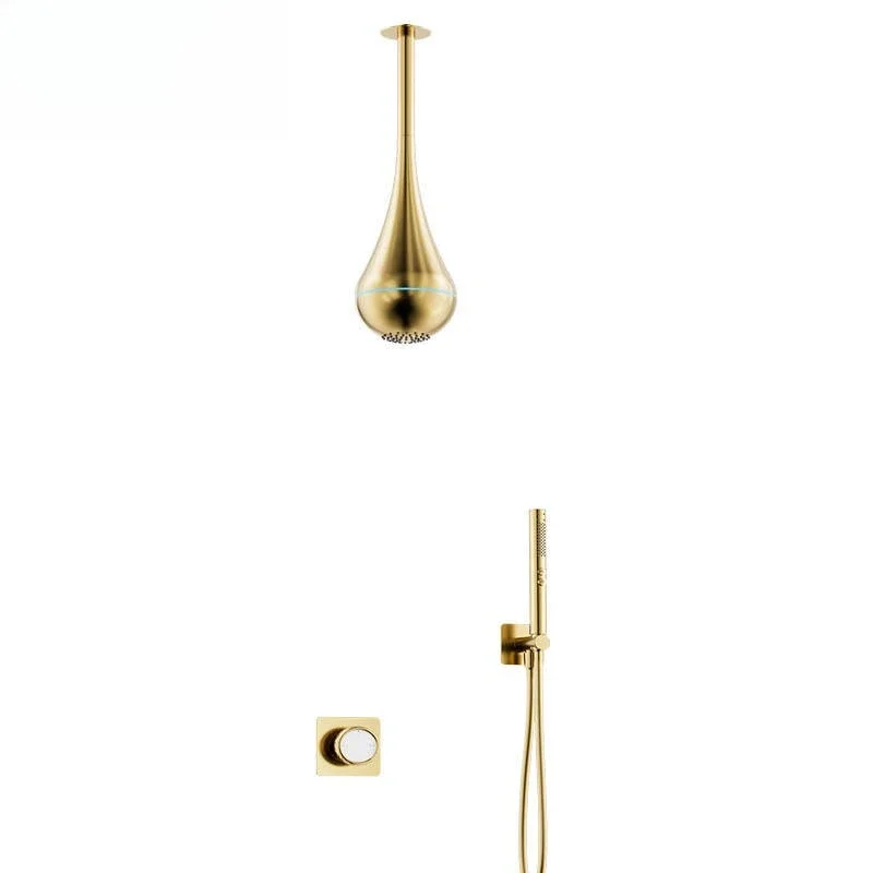 Brushed gold concealed water drop hanging spray hidden into wall shower all copper shower