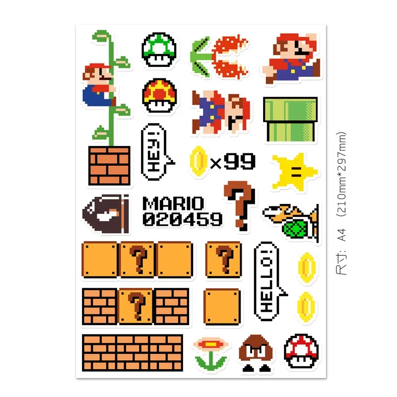 

Super Mario Bros Cartoon Sticker Toy Red and White Machine Pixel Wind Waterproof Suitcase Notebook Decorative Sticker Toy Gift