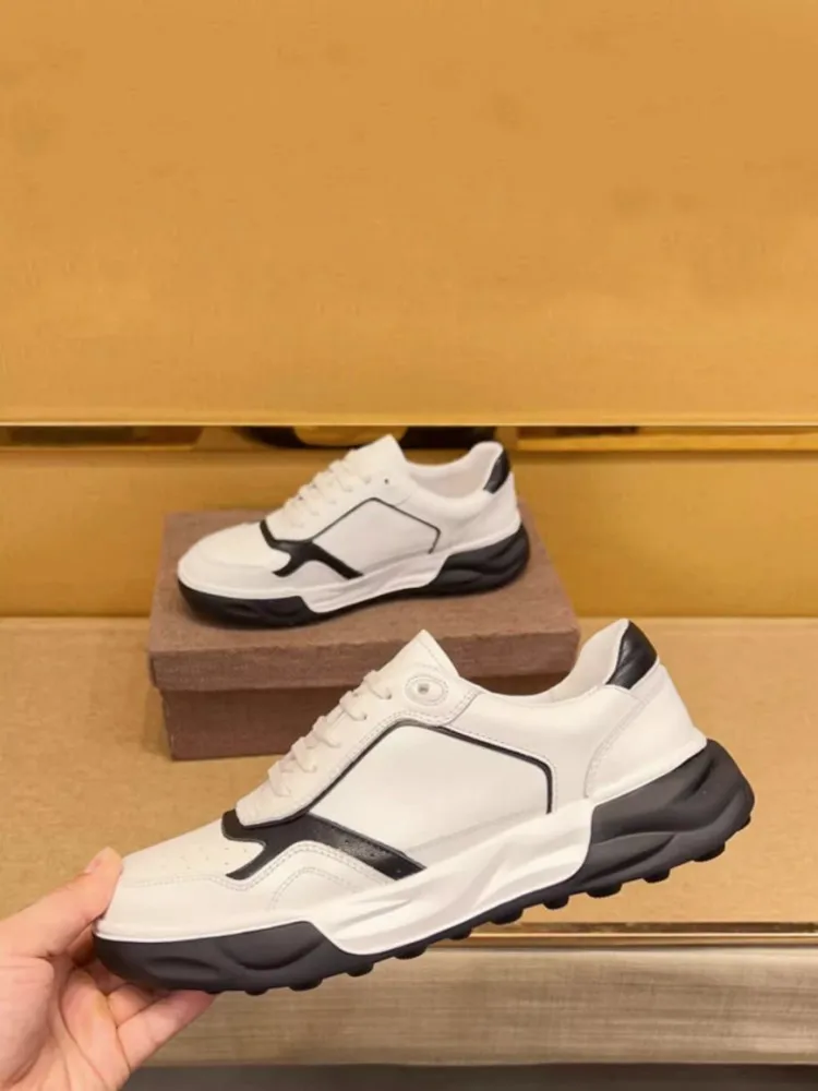 New Mens Design Lace Up Color Block Real Leather Breathable Comfortable Platform Running Trainers Sport Shoes Jogging Sneakers