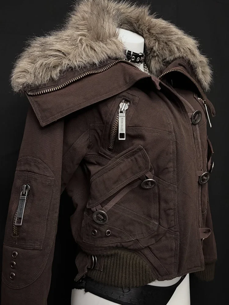 ユニークなレトロオートバイ Jaet オリジナルデザイン Y2K ハイエンドフィールトップ Sve ロングフード付きレギュラーフィットコットンアウター