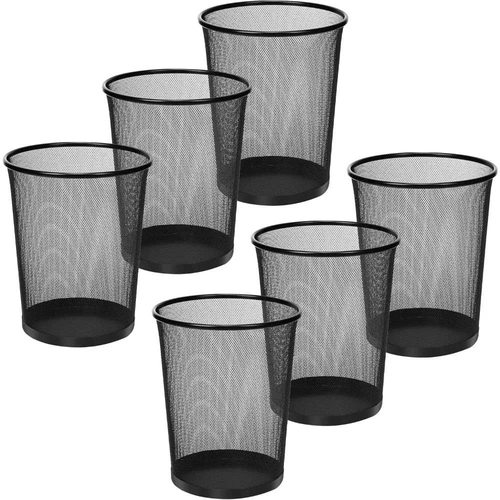 Mesh Small Trash Cans, 6-Pack Metal Wastebaskets, Garbage Container Bin for Office, Home, Bedroom, Black