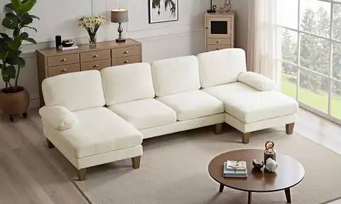 '110 Sectional Couches for Living Room, U Shaped with Double Chaise, 4-Seat Sofa Set, Chenille Fabric, Beige'