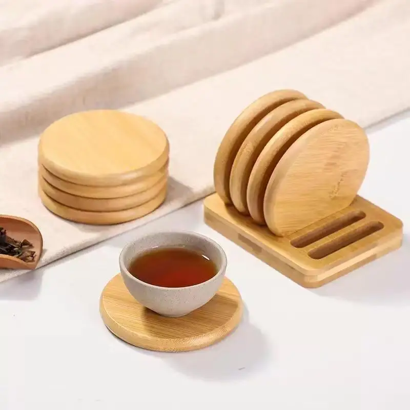 Bamboo Coaster Set Simple Round Cup Holder Heat Resistant Anti-scald Mats for Home Office Desktop Glass Mug Protection