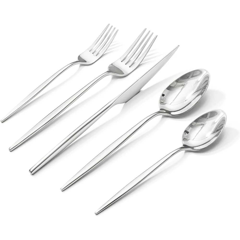 

20-Piece Silverware Set - 18/10 Stainless Steel Flatware - Forks, Knives, Spoons - Dishwasher Safe for Home & Restaurant