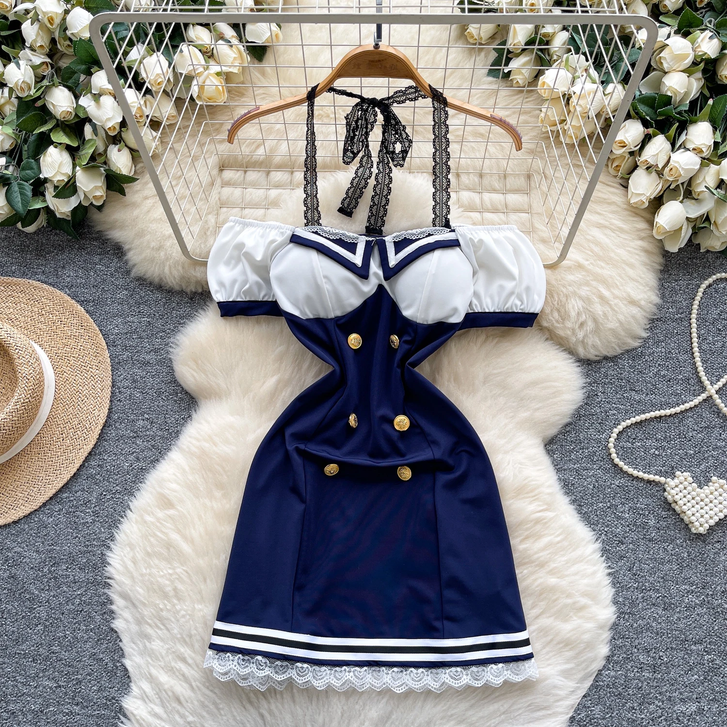 Chic vintage slash neck halter slim Elegante fata moda coreana Boho Sundress abbigliamento donna