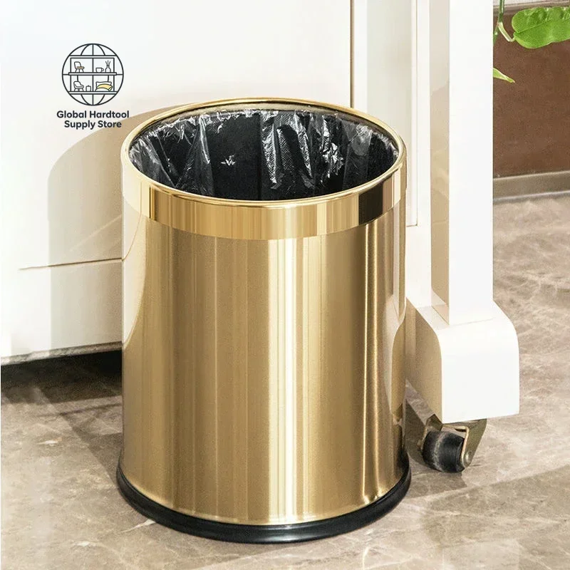 Luxury Golden Dustbin Morden Trash Can Odor Proof Waste Bucket Hotel Cleaning Tools for Home Kitchen Bathroom Living Room