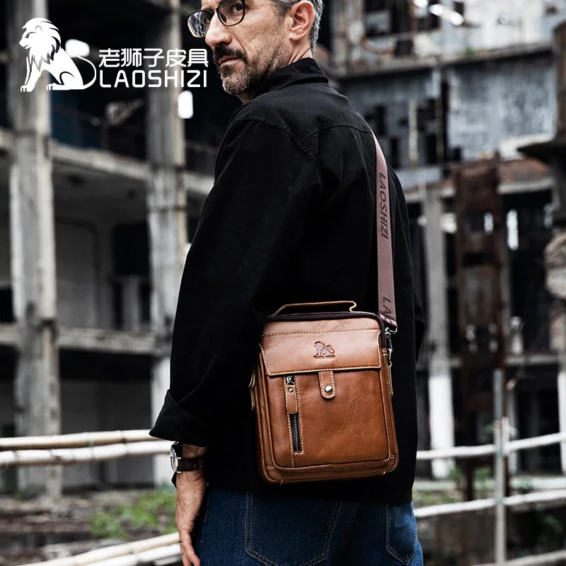 Imagem -03 - Laoshizi Marca High-end Bolsa de Ombro de Couro Genuíno dos Homens Lazer Negócios Crossbody Bolsa 100 Couro do Homem Bolsa