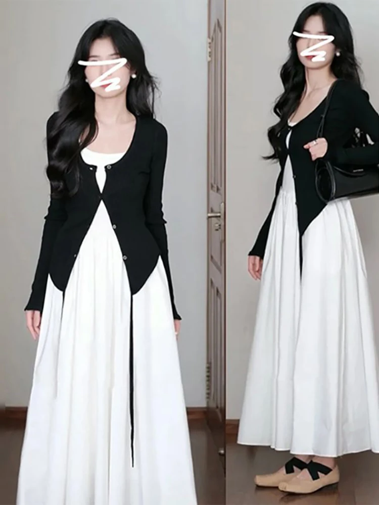 

Plus Size plus Size Women's Korean Sle White Dr And Blouse Two-Piece Set Spring Summer Comfortable Polyester Long Sve Maxi Dr