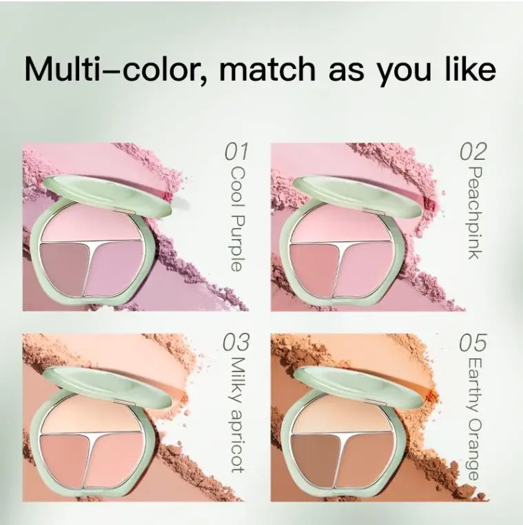 Timage 3-Color Blush Palette Plump Cheeks Natural Contour with Pink Purple Apricot Shades 13g Makeup