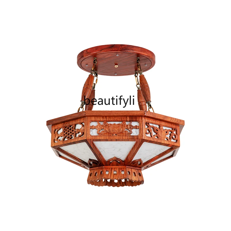 Chinese Style Solid Wood Bedroom Study Ceiling Lamp Retro Log round Vacuum Suspended Lamps