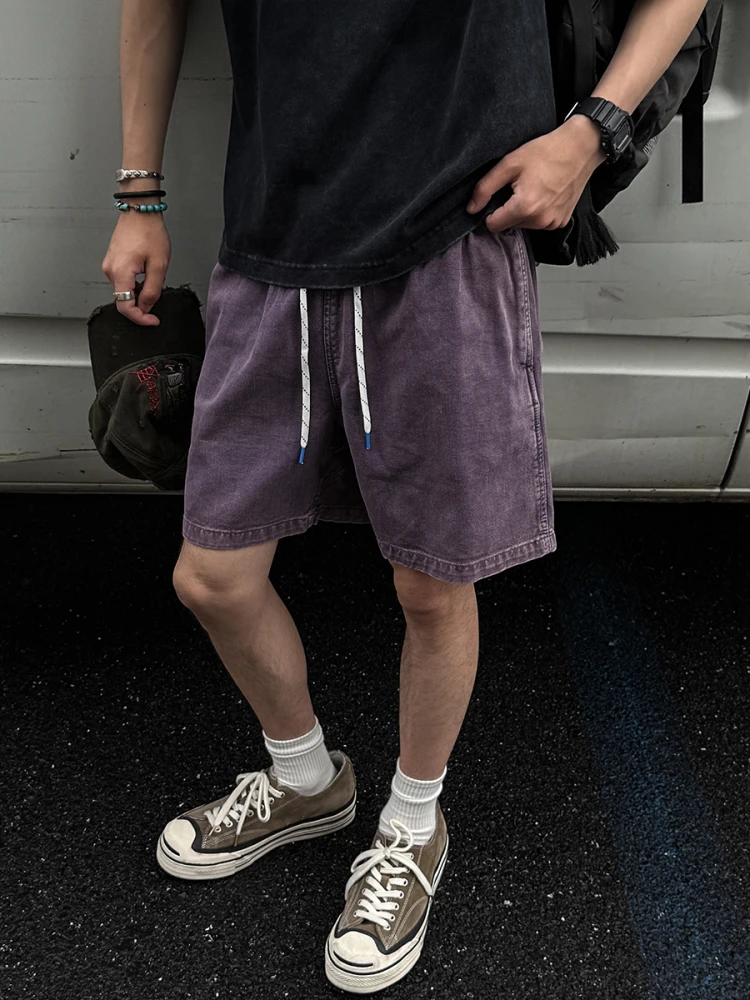 Korean Vintage Cargo Shorts Men Cotton Distressed Washed Oversized Loose Fit Mid-Length High Quality Streetwear Casual Summer