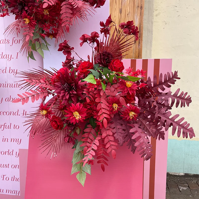 Red Artificial Flower for Wedding, Photo Props, Background, Road Leading, Flower Ball, Wall Backdrop Arrangement, Hotel Stage De