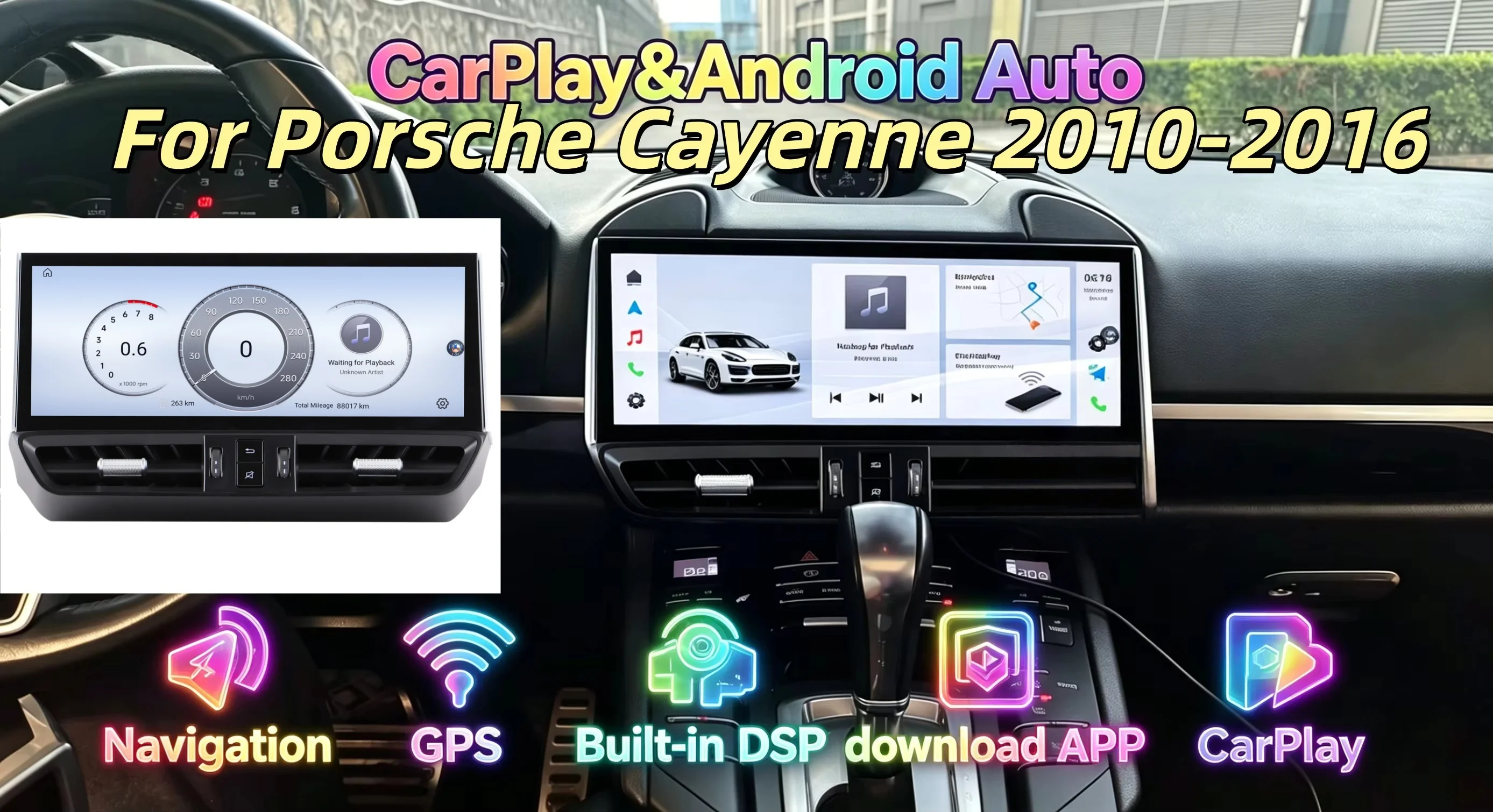 

H 12.3 "Car Multimedia Navigation Video Player For Porsche Cayenne 2010-2016 CarPlay GPS Radio Stereo Android 14 Autoradio DSP