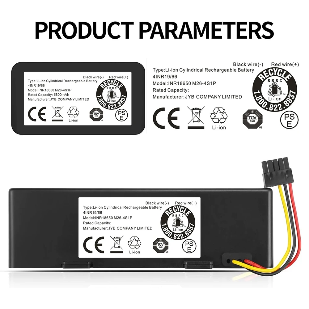 بطارية مكنسة كهربائية Li-ion 14.4 فولت 4000 مللي أمبير في الساعة - لـ Xiaomi Pro P 2S/Mijia XMSTJQR2S/Wyze 200S/Yunmi MVVC01-G Pro، قابلة لإعادة الشحن #4