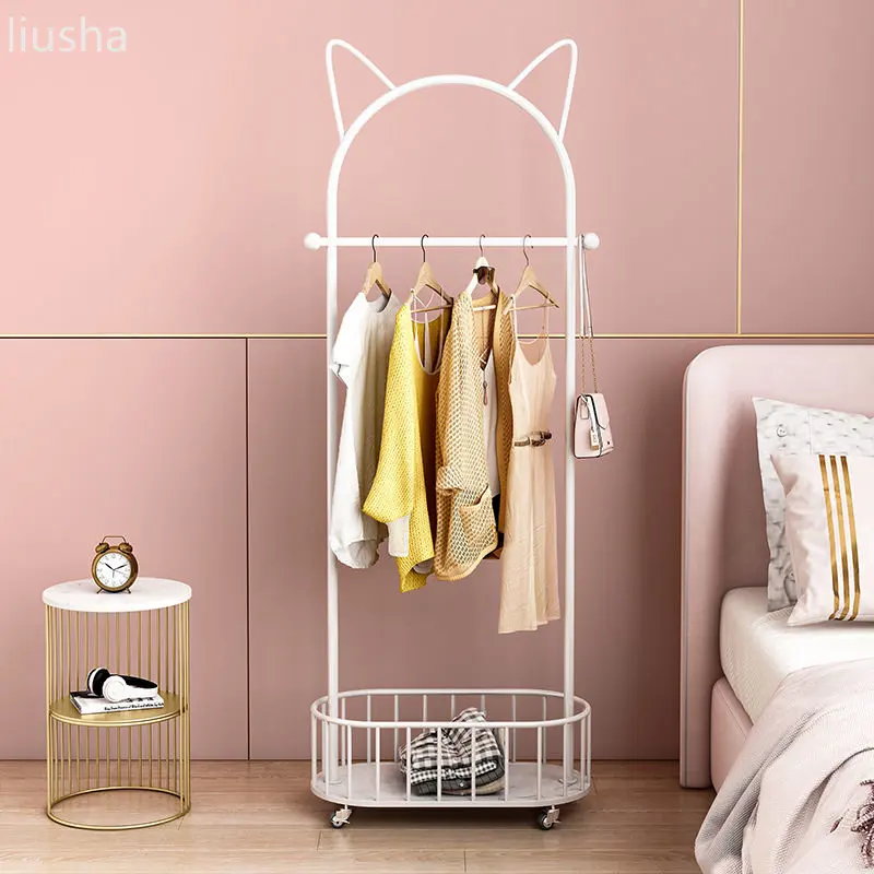 Cat ears with wheels movable living room bedroom storage multifunctional hanger floor standing children's room hanging hanger