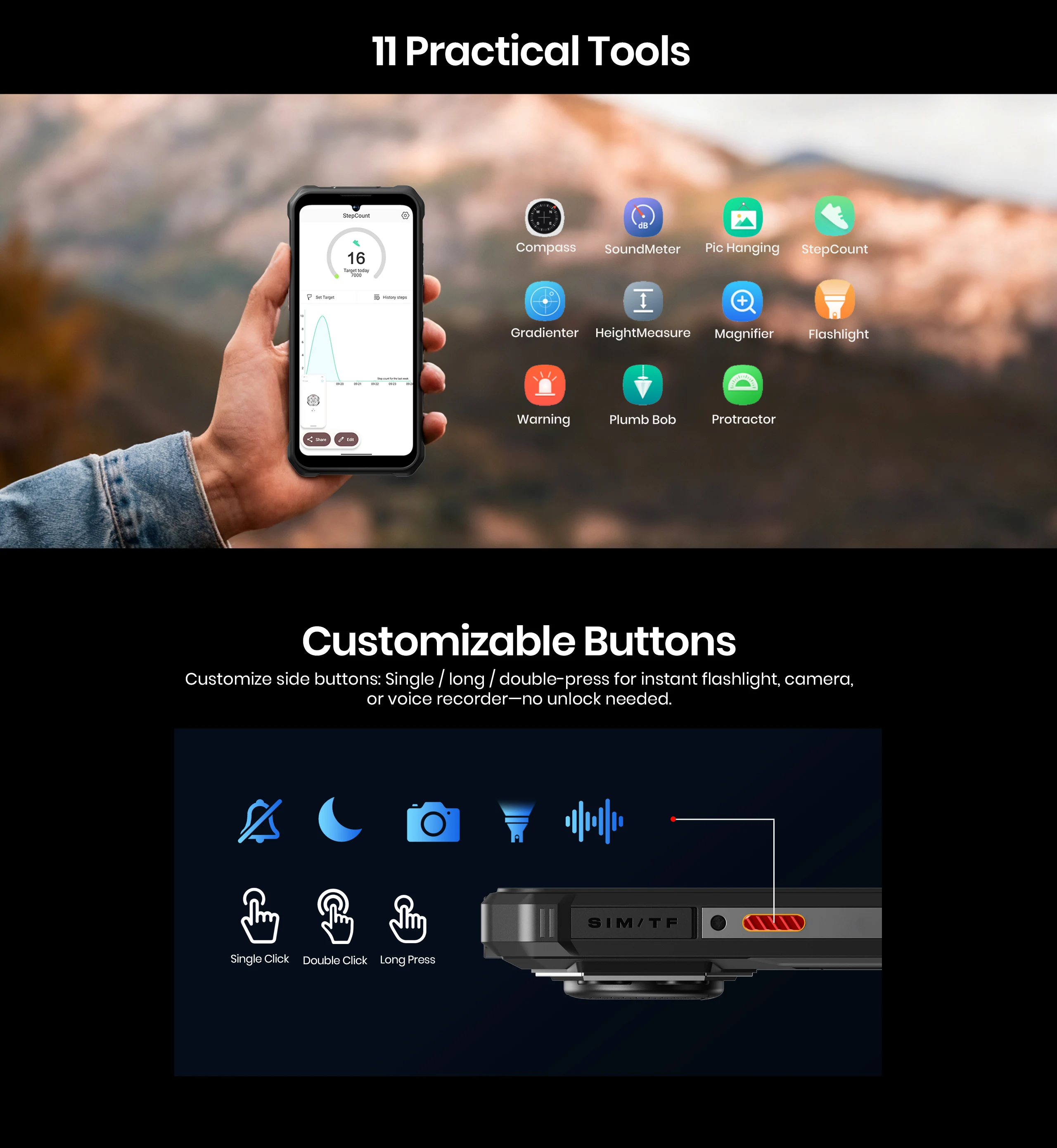 [Weltpremiere] Fossibot F110 Pro 5G Robustes Smartphone Android15 20 GB (8 + 12) + 128 GB 10000 mAh 20 W Telefon 6,745 Zoll HD + 50 MP + 8 MP NFC – Detail 17