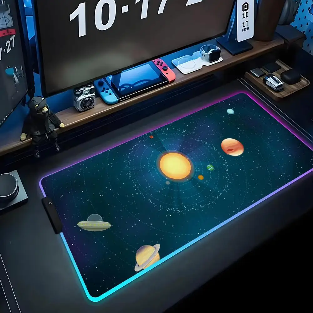 

Solar system Mouse Pad RGB Gaming Mousepad Big LED Pad PC Desk Mat Luminous Mouse Pad Large Keyboard Mats Table Rug With Backlit