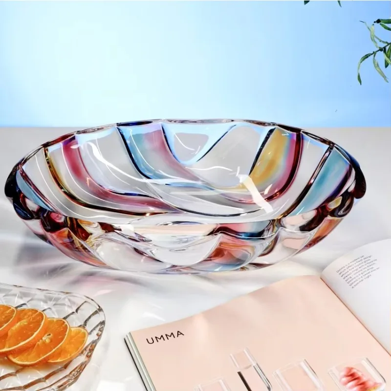 High Quality 38.5cm European Bohemian Crystal Fruit Bowl Color Desktop Decoration Home Decoration Eco-friendly Polishing