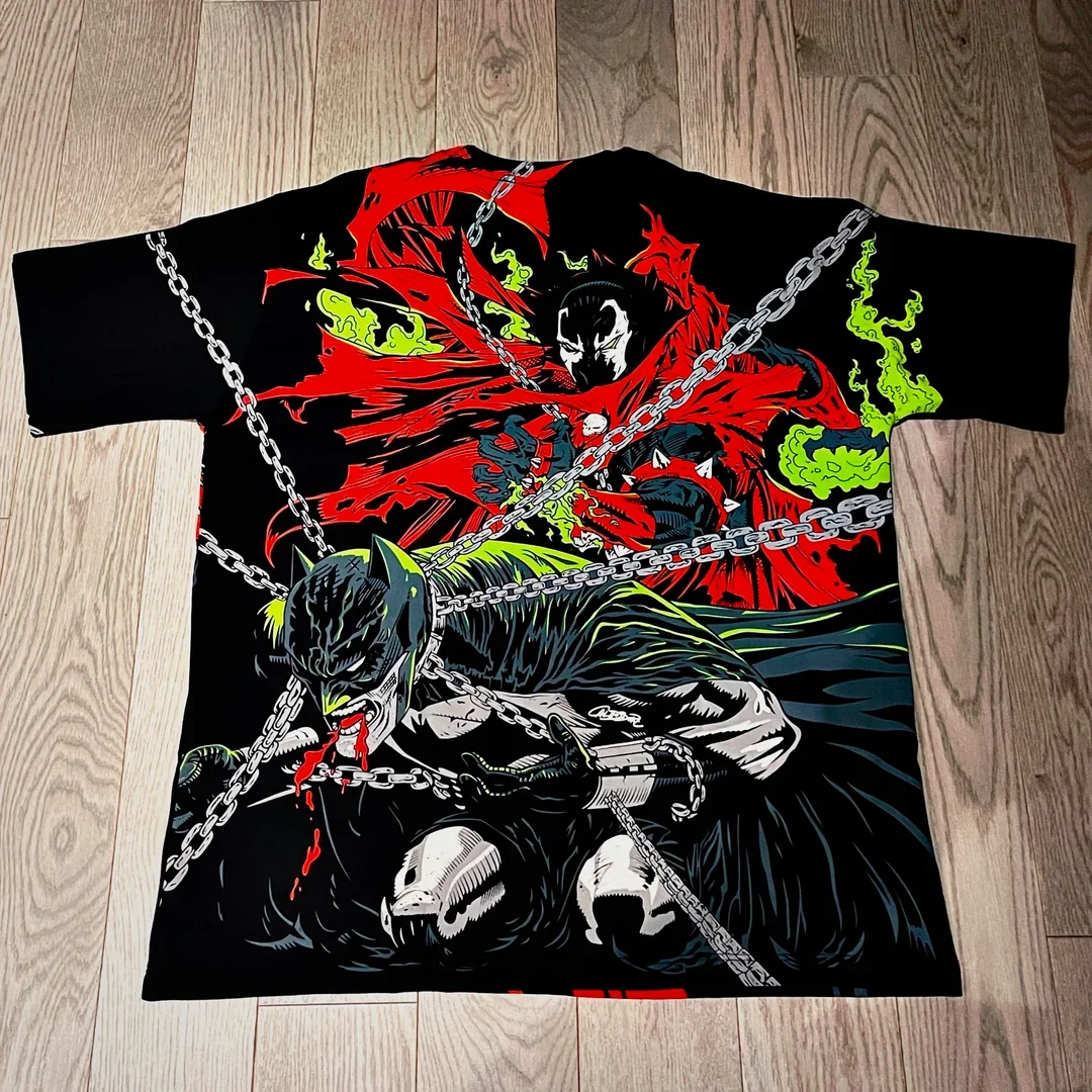 Camiseta Retro de Batman con Estampado de Grafiti Estilo Cómic, Camiseta de Manga Corta 3D, Oscura y Única, de Corte Holgado