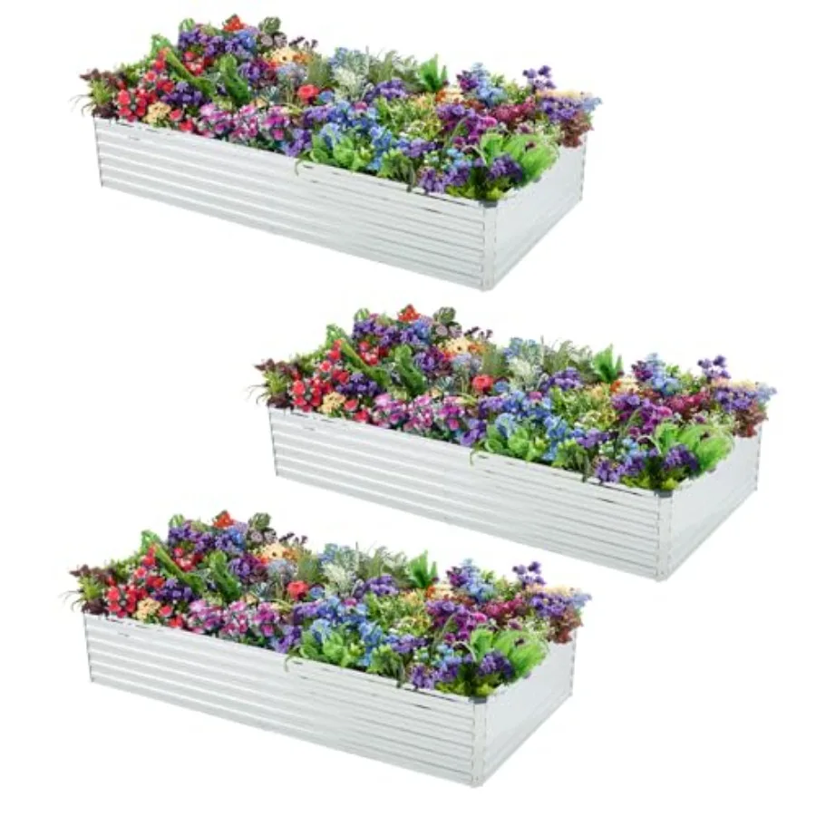 

3 Pack Galvanized Raised Garden Beds Kit Outdoor Metal Gardening Planter Box for Vegetable Elevated Flower Herbs, Silver