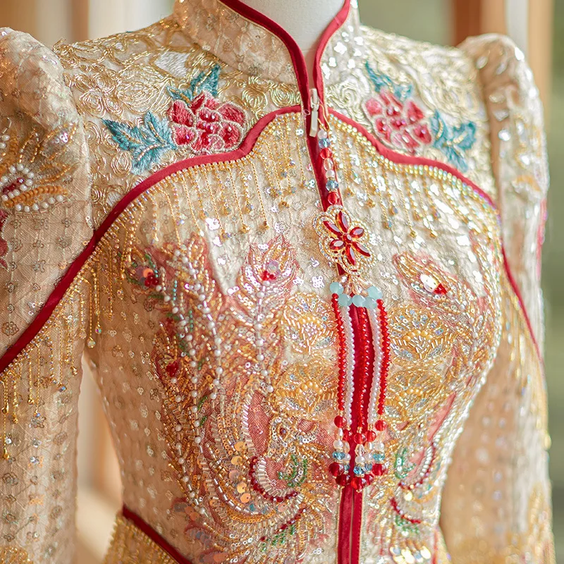 فساتين زفاف Xiuhe الصينية للنساء فساتين زفاف نخب فستان التنين فينيكس 2025 #4