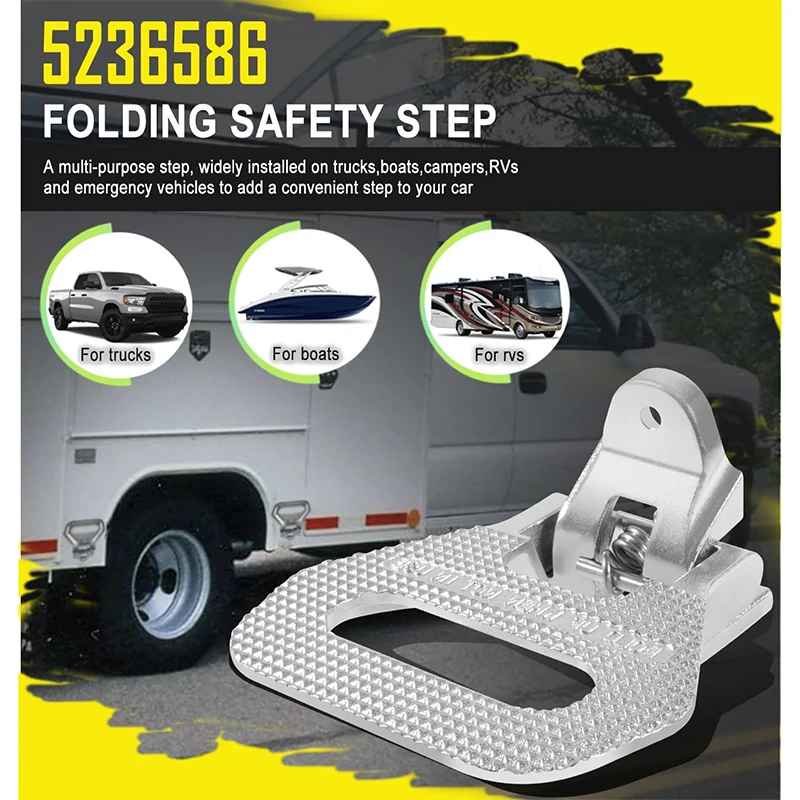 5236586 Heavy Duty Folding Truck Step, Universal Safety Folding Foot Step Fit for Trucks, Van, Boat Trailers, Campers, RVs