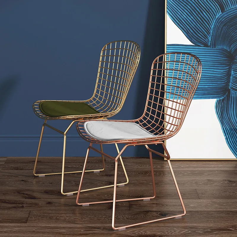 Nordic style grid chair Internet celebrity hollow fashion gold dining chair back chair dressing stool wrought iron creative home