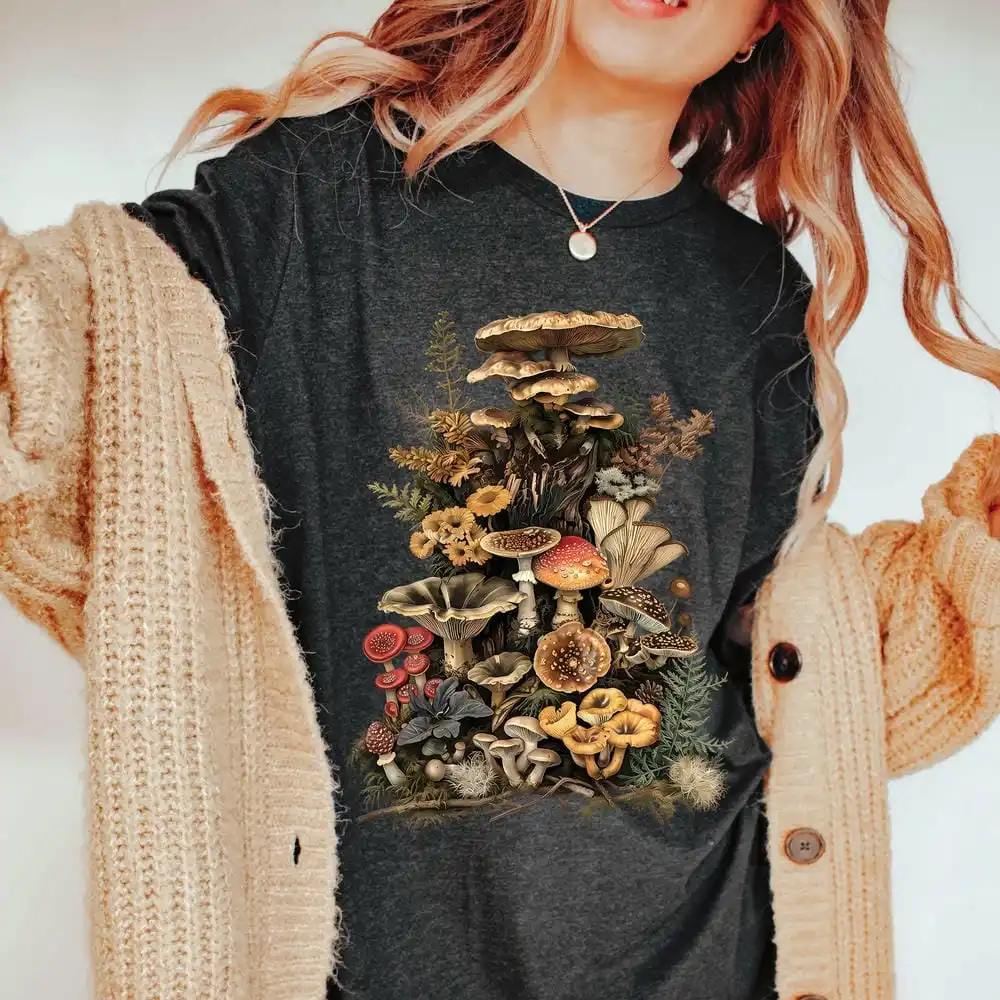 Goblincore Mushroom Comfort Shirts Nature Lover Plant Lover Dark Cottagecore Aesthetic Shirt Casual Daily Y2K Top Streetwear