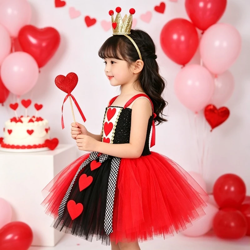 Red Heart Tutu Dress Halloween Carnival Fancy Party Cosplay Outfit Holiday Princess Costume Outfit Cosplay Dresses Clothes