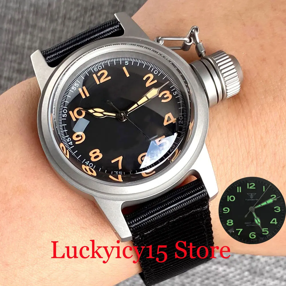 

Vintage Military Tandorio 36MM Watch 20ATM Black Dial With Arabic Numerals Auto NH35A Movement Men Double Dome Sapphire Glass