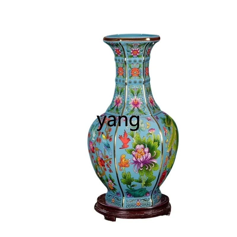 LH  Jingdezhen ceramic vase antique Chinese enamel flower and bird large porcelain vase