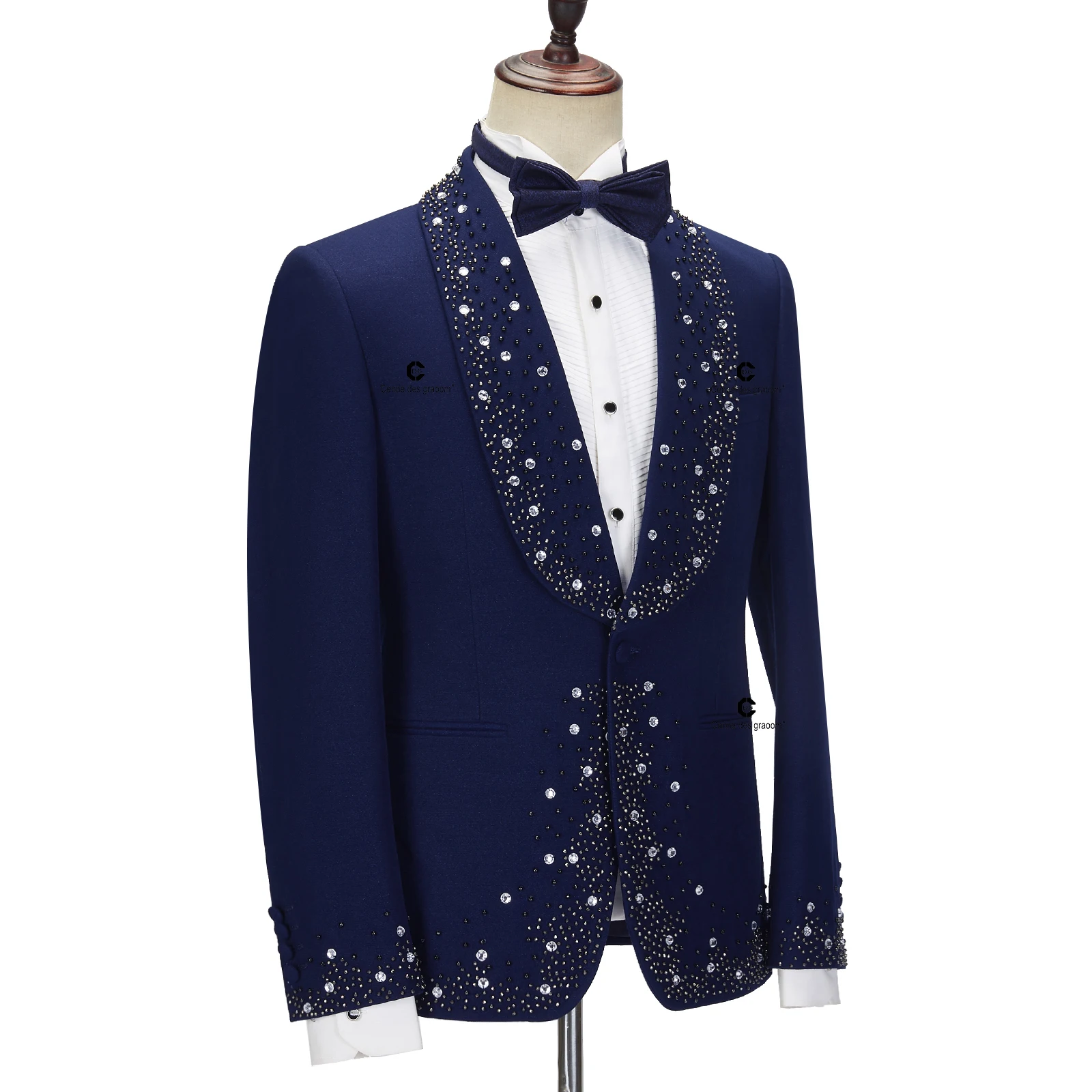 CENNE DES GRAwing M-Costume de Luxe Bleu pour Homme, Smoking, Blazer Ornemental, Pantalon, Ensemble 2 Pièces pour Robe de Mariée, Marié, ix, 2024