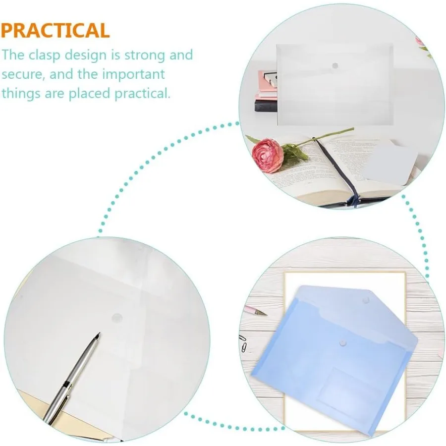 Busta in plastica da 6 pezzi Folde Pocket Folde Trasparente Documento Tasche per buste A5 File impermeabile trasparente con pulsante Sp per carta