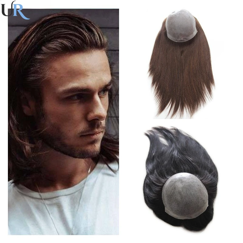 14-16inch 0.1mm Skin Men Toupee Long Wig  Natural Hairline Men's Wigs Full Skin Male Hair Capillary Prosthesis Man Wig