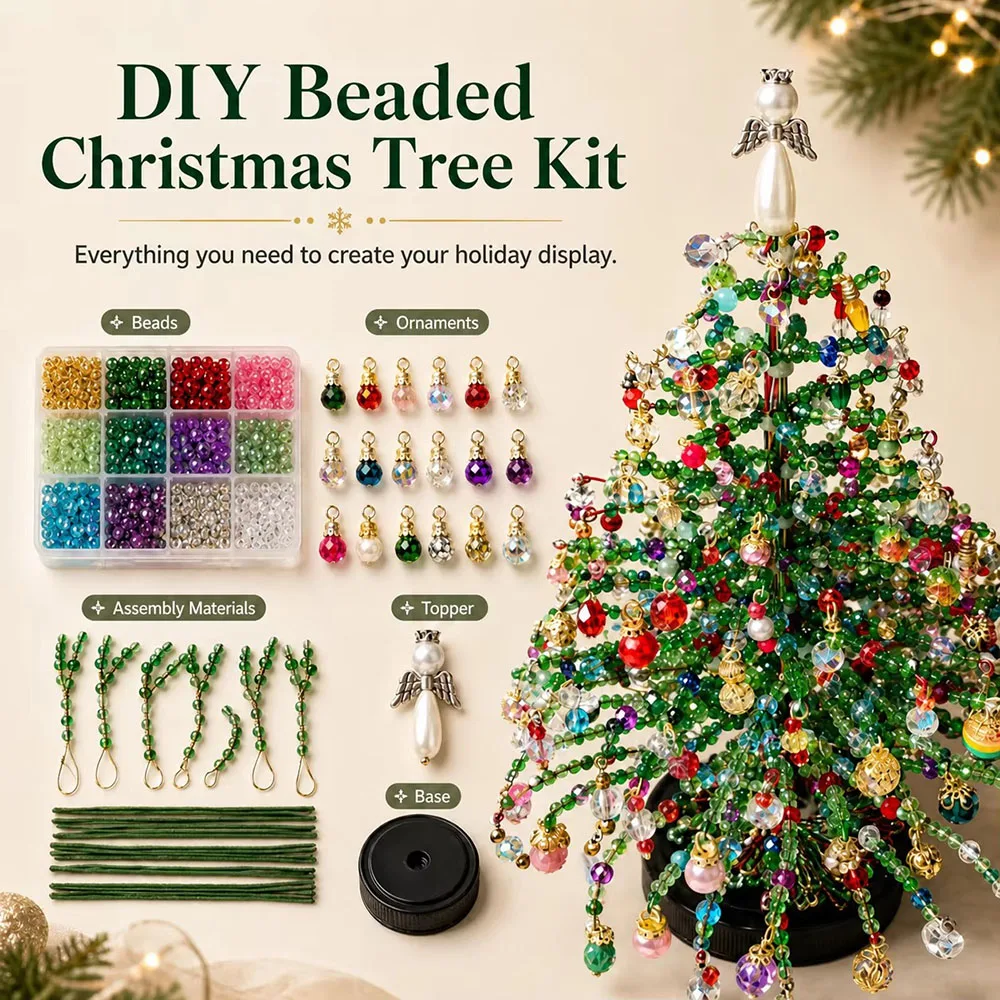 Handmade Bead Weaving Christmas Tree DIY Kit Desktop Holiday Decoration Beaded Xmas Ornament Festive Present DIY Accessories