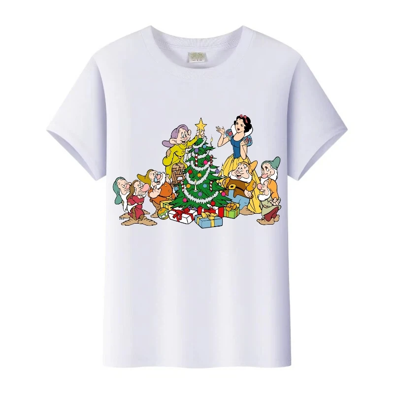 لطيف ديزني سنو وايت والأقزام السبعة طباعة المرأة التي شيرت س الرقبة تيز الأطفال أفضل رجل البلوزات الأسرة تي شيرت على طراز هاراجوكو هدية