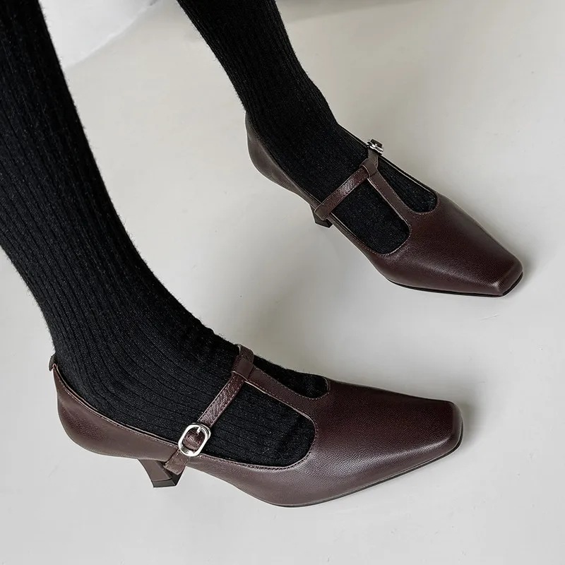 MKKBathroom-Escarpins rétro en cuir véritable pour femmes, talons hauts en forme de T, chaussures Mary Gasoline, chaussures Piedmont pour femmes, nouvelle mode, haute qualité