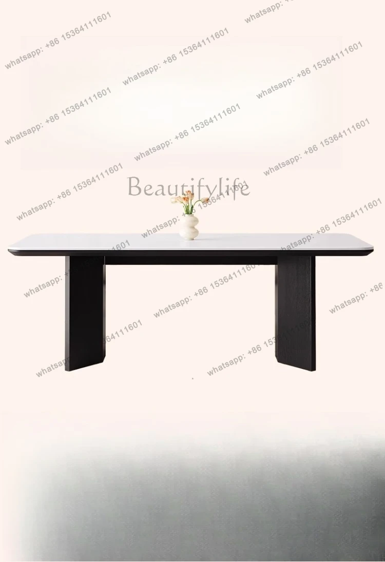 Solid wood rock slab dining table rectangular modern simple household size small apartment ash wood minimalist