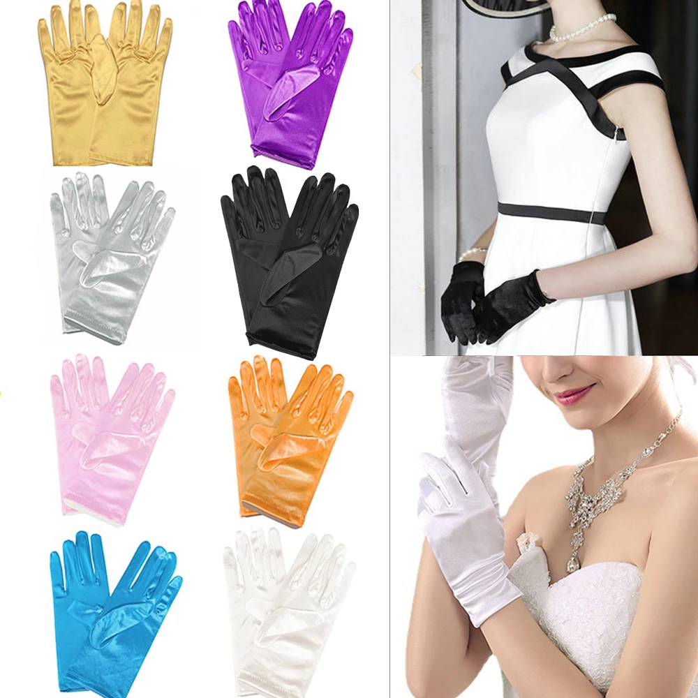 Hot High Stretchy Smooth Satin Gloves Etiquette Performances Gloves  Party Wedding Bridal Full Finger Gloves Costume Prom Gloves