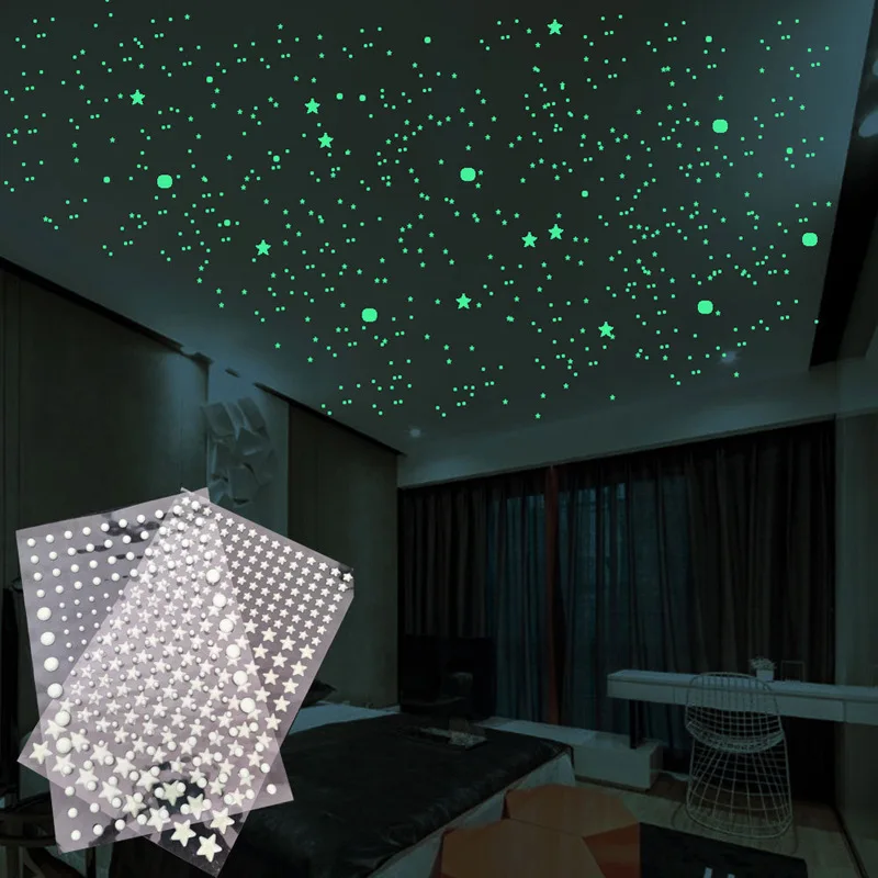 202pcs Luminous star wall stickers luminous stickers decorative bedroom children's room stickers fluorescent polka dot stickers