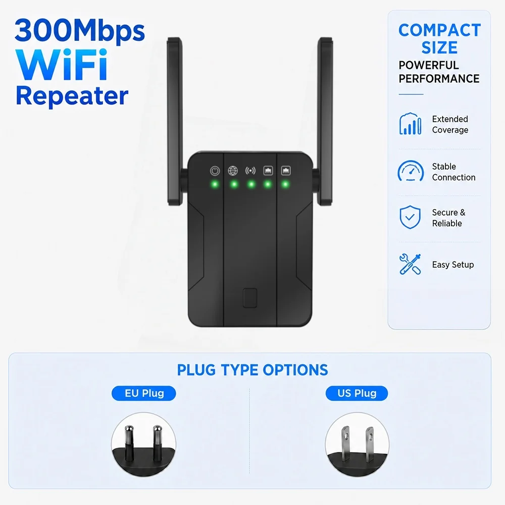 300Mbps Indoor Signal Booster Network Digital Extender 4G Signal Long Range 2*2dbi Antennas 300mbps Signal Booster Extender