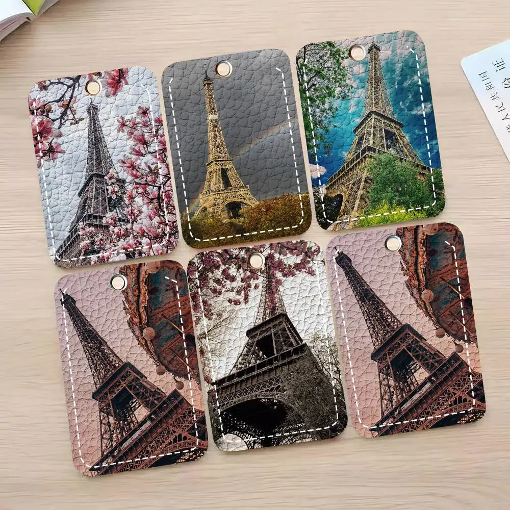 Eiffel Tower Card Case Keychain Access Card Bag Key Tag Ring Leather Card Holder Key Ring Access